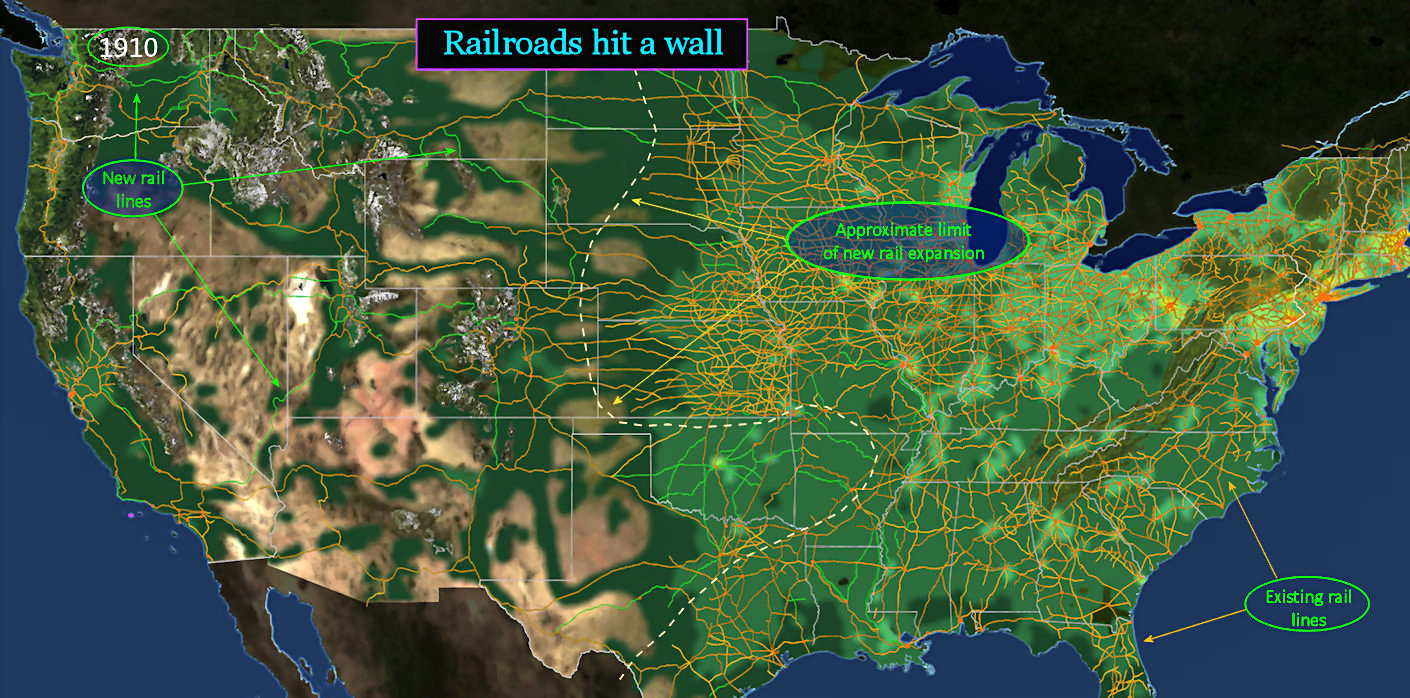 Railroad boom ends, 1910 map